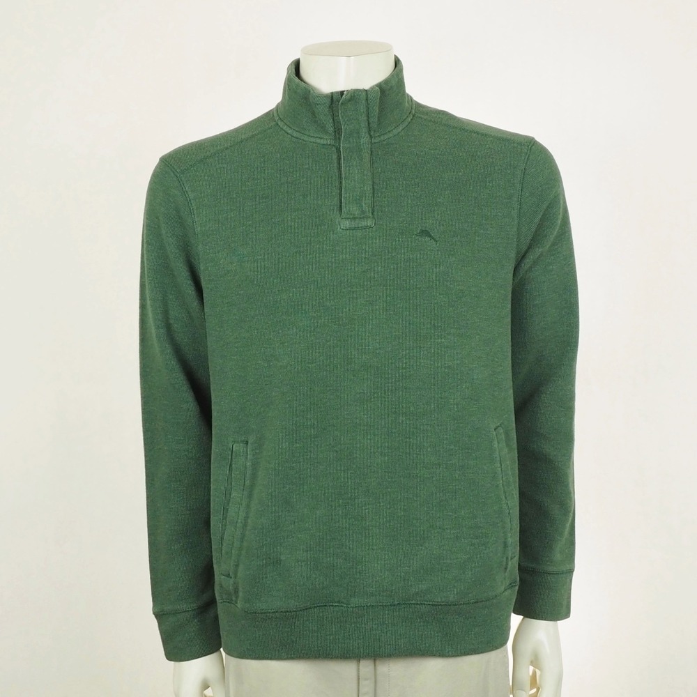 Tommy Bahama Playa Pina Port Pullover Sweater Mens Medium Green Knit 1/4-Zip